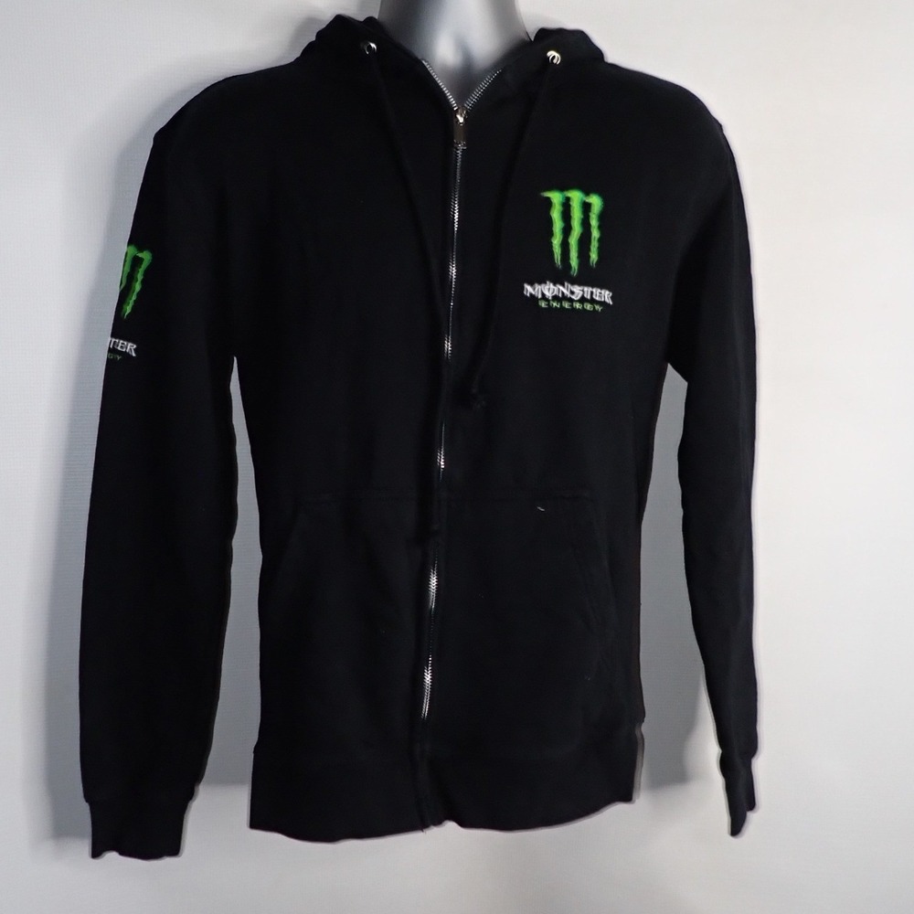 Monster Energy Men's Full Zip Hoodie Black Unleash the Beast Size S Y2K